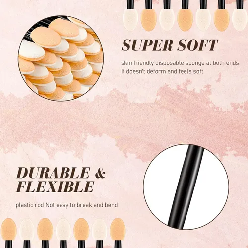 Miniatura 3 de Mifoci 1000 aplicadores de sombra de ojos, aplicadores de esponja desechables de doble cara para sombra de ojos, cepillo de sombra de ojos para Negro