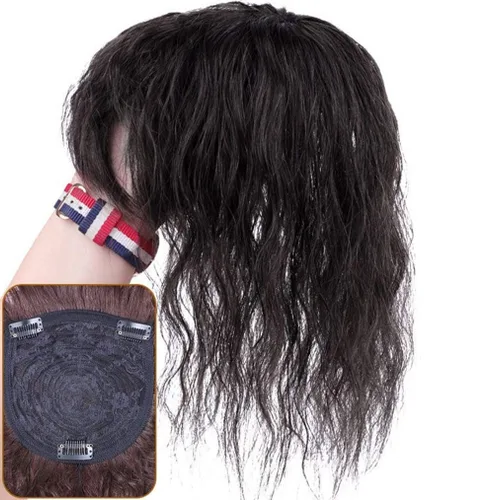 Miniatura 5 de 3 x 4.7 pulgadas con clip superior para mujer, cabello humano ligeramente rizado con flequillo lateral, color marrón oscuro, 10 pulgadas