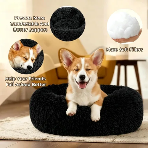 Miniatura 4 de Calming Donut Dog and Cat Bed for Indoor Cats, Anti-Anxiety Round Fluffy Soft Washable Small Pet Bed for Puppy and Kitten, Warming Comfortable