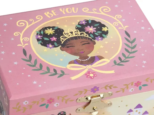 Miniatura 4 de Jewelkeeper Joyero musical para niña con bailarina negra diseño de pequeña reina con lámina dorada melodía de lago cisne