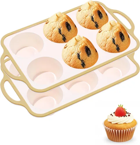 Miniatura 14 de Moldes de silicona para magdalenas para hornear 2 paquetes, 6.6 cm con marco reforzado de metal, molde antiadherente de tamaño regular para cupcakes