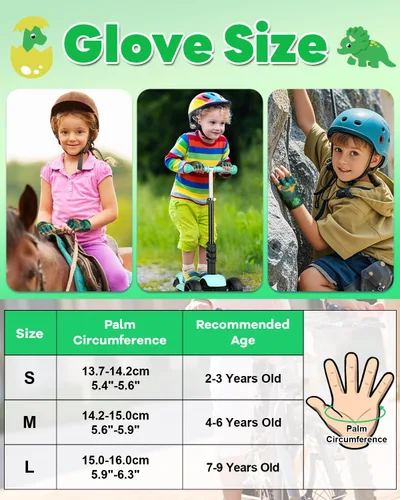 Miniatura 6 de RIGWARL Guantes de bicicleta para niños de 2 a 9 años, guantes sin dedos para niños con cojín protector, guantes de entrenamiento ajustables