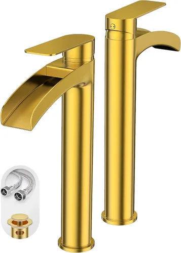 Miniatura 13 de Phiestina Grifo Alto de Lavabo Vessel para Baño Negro Mate, Cascada de Un Solo Orificio con Una Sola Manija para Lavabo Sobre Encimera, con Desagüe