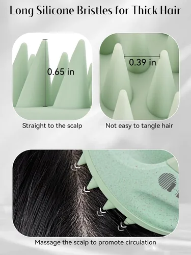 Miniatura 4 de HEETA Masajeador de cuero cabelludo para el crecimiento del cabello con cerdas de silicona suaves para eliminar la caspa y aliviar la picazón, Beige