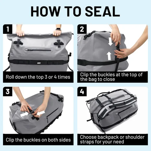Miniatura 6 de MIER Bolsa de Lona Grande Impermeable con Parte Superior Enrollable, Mochila Seca, Bolsas de Lona para Kayak, Rafting, Navegación, Natación, Gris