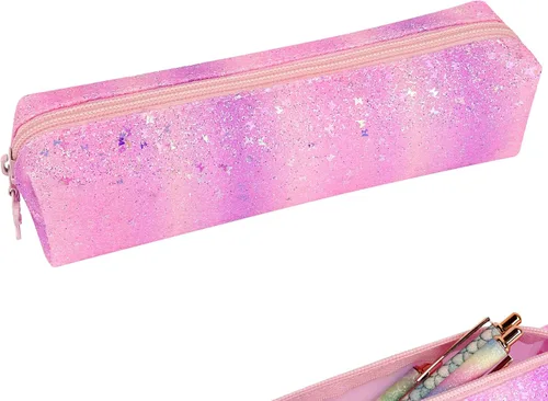 Estuche para lápices con purpurina, estuche para lápices, bolsa portátil para bolígrafos con cremallera, bolsa de almacenamiento, bolsas de Rosa y