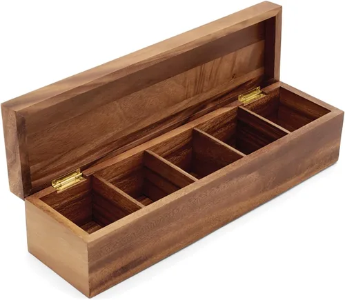 Miniatura 9 de Ironwood Gourmet Caja de té de madera de acacia, rectangular XL, con 10 compartimentos