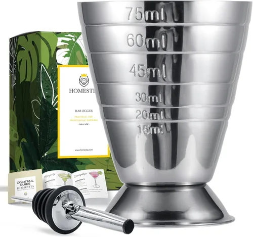 Miniatura 11 de Homestia Jigger doble de acero inoxidable, taza medidora de cóctel de 1 oz a 2 onzas con marcas precisas, jigger profesional de barman con guía
