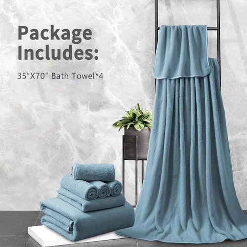 Miniatura 7 de Sábana de Baño Extra Grande de 4 Piezas (35"x70") - Sábana de Baño Ultra Suave de Tamaño Grande, Juego de Sábanas de Baño para Hotel de Baño, Azul
