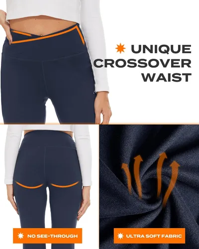 Miniatura 168 de TNNZEET Leggings acampanados negros para mujer, pantalones de yoga cruzados con bolsillos, corte de bota, leggings acampanados