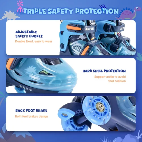 Miniatura 5 de SULIFEEL Patines de Ruedas Ajustables para Niñas Niños Infantiles, Ruedas Divertidas Iluminadas con Luz Flash de Tipo Equilibrio de Tres Puntos Azul