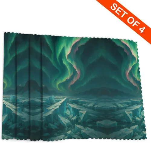 Miniatura 4 de Rectangular Placemats Set of 4, Heat Resistant Aurora Printed Kitchen Dining Table Mats