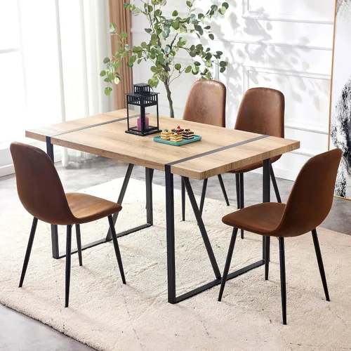 Miniatura 2 de gopop Juego de 4 sillas de comedor, modernas sillas de comedor de cocina, sillas laterales tapizadas para comedor en piel sintética, respaldos