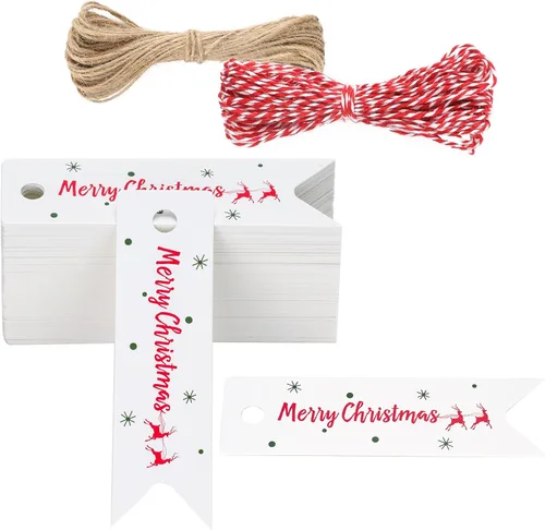G2PLUS Pequeñas etiquetas de Feliz Navidad – 100 etiquetas de regalo de Navidad de ciervos, etiqueta de regalo de papel blanco de 2.8 x 0.8 pulgadas
