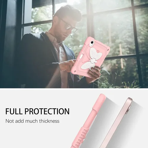 Miniatura 6 de DUEDUE Funda para iPad mini 7 (A17 Pro) 2024, iPad mini 6 2021, alas de mariposa con soporte para lápiz, funda protectora a prueba de golpes