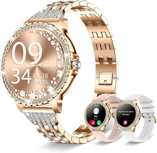 Miniatura 8 de Reloj inteligente para mujer, reloj inteligente Bluetooth para hacer/recibir llamadas con frecuencia cardíaca de 24 horas y monitor de sueño, IP68