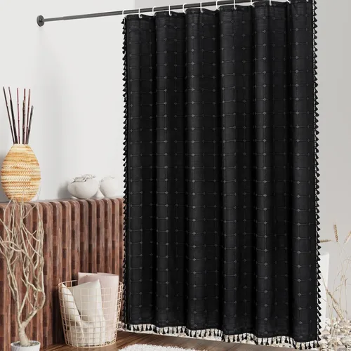Miniatura 2 de MitoVilla Juego de cortina de ducha pequeña de 36 x 72 pulgadas, cortinas de ducha de tela de lino de poliéster estrecha para decoración de baño