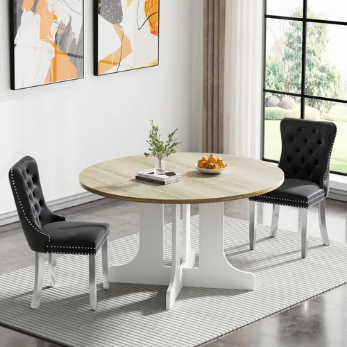Miniatura 44 de Juego de mesa de comedor de mármol sintético blanco para 6 personas, juego de mesa de comedor extensible de 7 piezas de 63 a 78.74 pulgadas con 6