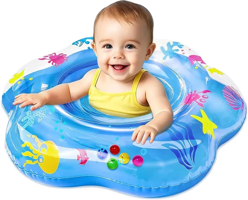 25.6" Inflatable Baby Pool Float for 6-36 Months Double Air Anti-Flip Safety Baby Swimming Float Toddler Swim Trainer Water Toys, Infant Swim