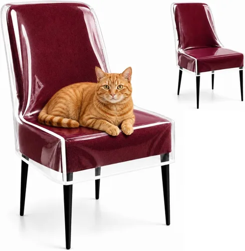 Paquete de 2 Fundas de Sillas de Plástico, Juego de Fundas Transparentes para Sillas de Comedor, Protector de Asiento Transparente e Impermeable
