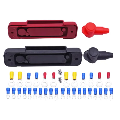 Miniatura 4 de Kit de barra de bus de bloque de distribución de 12 terminales con tapas y terminales de anillo, bloque de distribución de energía con 32 terminales