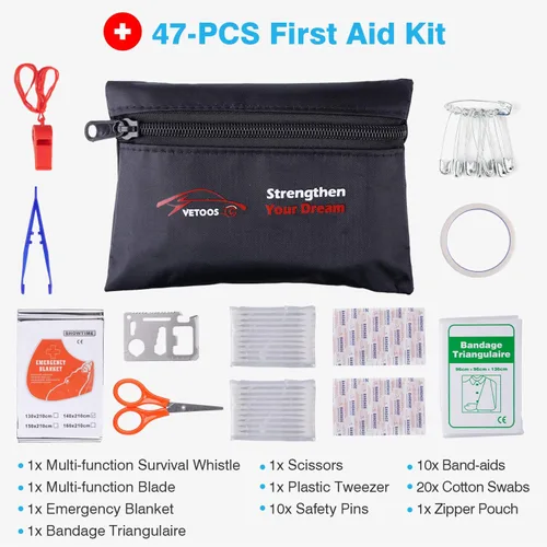 Miniatura 6 de Kit de emergencia para automóvil en carretera Vetoos con cables de puente, kits de asistencia de seguridad para vehículos en carretera, kit