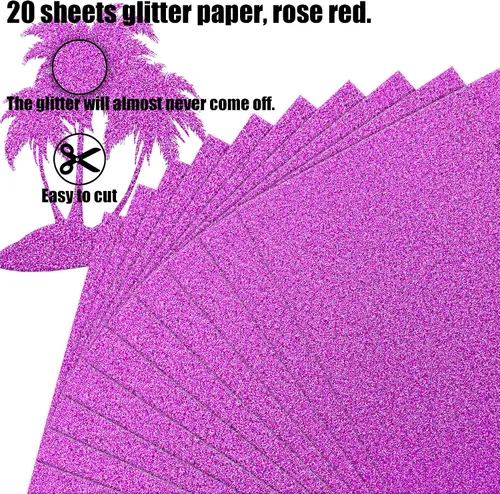 Miniatura 3 de FEILIBAY 20 hojas de papel de cartulina con purpurina rojo rosa, papel de cartulina con purpurina tamaño A4 para manualidades, decoraciones de Rosa