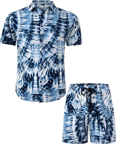 Miniatura 2 de Atwfo Camisas hawaianas casuales con botones y manga corta para hombre, pantalones cortos estampados de verano, playa, tropicales, hawaianos, trajes
