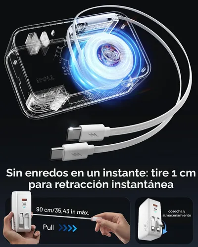 Miniatura 3 de Cargador de pared retráctil 4 en 1 para iPhone 17 USB C, multipuerto de ladrillo esencial de viaje, iluminación de 3 pies + cables tipo C, bloque