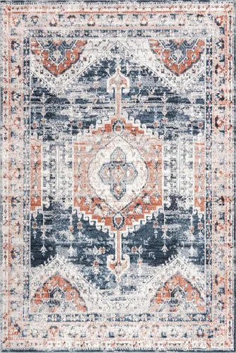 Miniatura 5 de nuLOOM Evette Navy - Alfombra de área lavable a máquina y resistente a las manchas con parte trasera antideslizante, de perfil bajo para sala