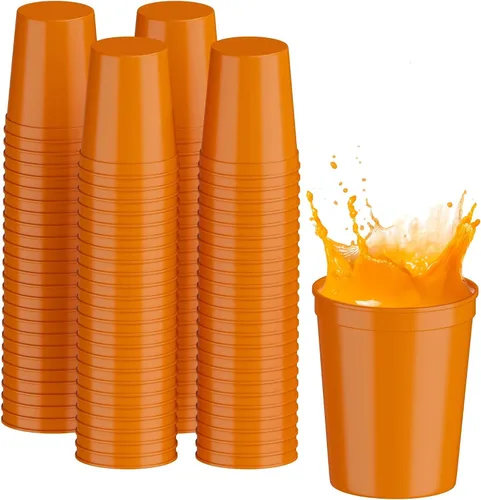 Miniatura 55 de PartyPrints Paquete de 100 vasos de plástico en blanco reutilizables de 10 a 12 onzas, vasos de estadio a granel, sin BPA, aptos para lavavajillas