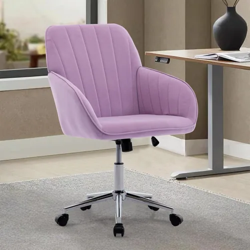 Miniatura 16 de Beige Small Office Chair, Chenille Cute Swivel Vanity Makeup Desk Chair with Wheels for Teens Women Girls, Comfy Adjustable Computer Chairs for