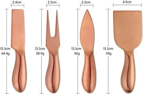 Miniatura 3 de Buyer Star Juego de 4 cuchillos de queso de oro rosa de acero inoxidable, mini cuchillos de queso para charcutería, accesorios para tablero