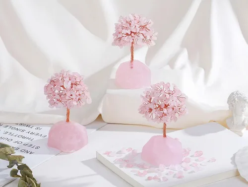 Miniatura 2 de QINJIEJIE Árbol de cristal de cuarzo rosa, cristales curativos, decoración de escritorio rosa, árbol de piedras preciosas naturales, base de alambre