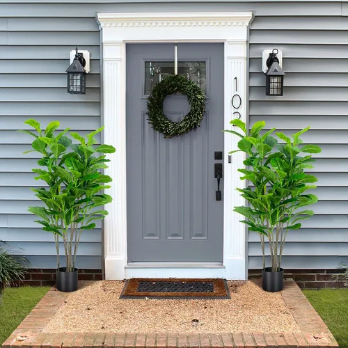 Miniatura 3 de Paquete de 2 árboles de ficus artificiales de hoja de violín de 51 pulgadas, con 100 hojas, árboles falsos decorativos para interiores