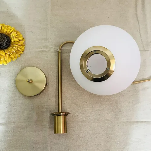 Miniatura 7 de Mini lámpara colgante de globo de vidrio blanco leche, acabado de latón dorado con cable dorado, E26 de 5.9 pulgadas, bola de vidrio de granja