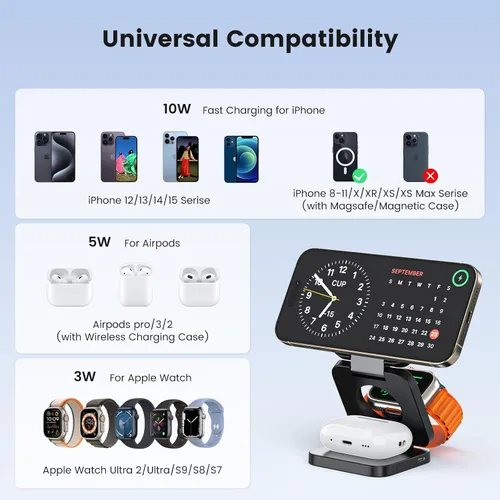 Miniatura 3 de Estación de carga 3 en 1 para Apple, cargador portátil Mag-Safe, cargador de viaje plegable para múltiples dispositivos Apple, para iPhone 16, 15