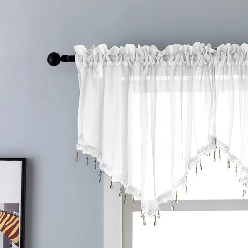 Miniatura 13 de PearAge Cortinas Cenefa Transparente con Cuentas para Sala de Estar, Cenefa de Ventana de Granja con Bolsillo para Barra, Cenefa de Cortina de Gasa