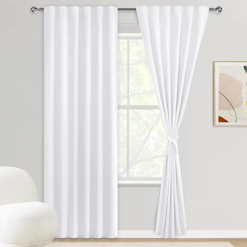 Miniatura 30 de DWCN Cortinas opacas con pestaña trasera para ventana - Cortinas opacas con bolsillo para barra para oscurecer la habitación para dormitorio/sala