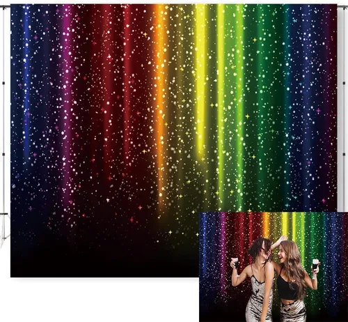 Let's Glow - Telón de fondo de fiesta para fotografía, colorido arco iris con purpurina, fondo de neón salpicado, 10 x 8 pies, decoración de fiesta