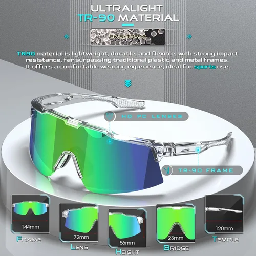 Miniatura 4 de ATTCL Gafas de sol unisex TR90 de ciclismo para hombres y mujeres, lentes de PC, gafas deportivas, ciclismo, pesca, correr Kc11-toubai-verde/Espejo