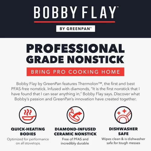 Miniatura 8 de GreenPan x Bobby Flay - Juego de ollas y sartenes antiadherentes de 13 piezas, cerámica de diamante sin PFAS, apto para inducción, fácil de limpiar