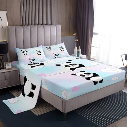 Miniatura 26 de Erosebridal Juego de sábanas de panda de dibujos animados, tamaño individual, sábanas de flores de cerezo para niñas, niños, ramas de cerezo