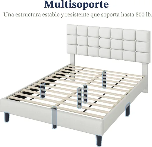 Miniatura 9 de Yaheetech Marco de Cama Tapizado, Plataforma de Cama Queen Moderna con Cabecera de Capitoné con Costuras Cuadradas y Botones, Altura Ajustable, Beige