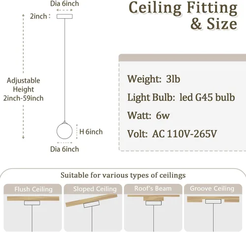 Miniatura 6 de ykolupty Lámpara colgante negra de 1 luz moderna de globo de vidrio gris ahumado, luces colgantes para isla de cocina, luces colgantes ajustables