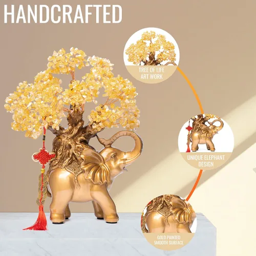Miniatura 6 de Árbol de Dinero de Cristal de Amatista GEMBOURY en Estatua de Elefante Dorado, Bonsái Grande de 43 cm de Árbol de la Vida, Regalo de Decoración
