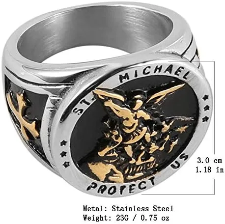 Miniatura 6 de HZMAN - Anillo de San Miguel El Gran Arcángel protector derrotando a Satanás estatuilla de acero inoxidable