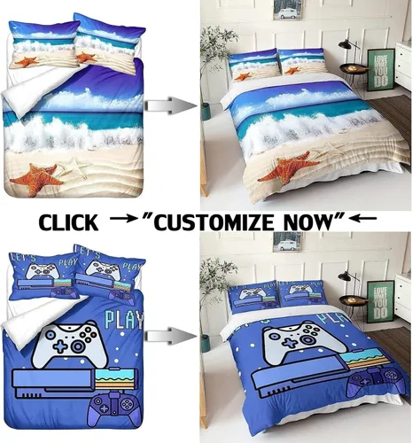 Miniatura 3 de Guf Juego de ropa de cama personalizada con foto, juego de funda de edredón personalizada de 3 piezas, funda de edredón personalizada con texto