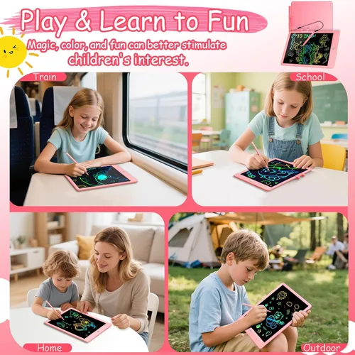 Miniatura 7 de Decute Tableta de escritura LCD con lápiz capacitivo, tablero de dibujo reutilizable de 10 pulgadas para niños, regalo educativo de Navidad y Rosa