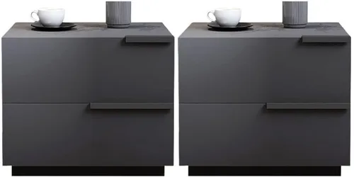 Miniatura 3 de Mesita de noche, mesa de noche de madera fabricada moderna, cajones incluidos, mesita de noche con 2 cajones para dormitorio, gris, 1 pieza